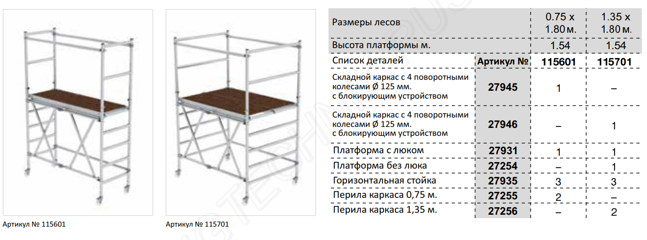 Складные леса с блоком удлинения 0.75 x 1.80 м Guenzburger Steigtechnik 115601